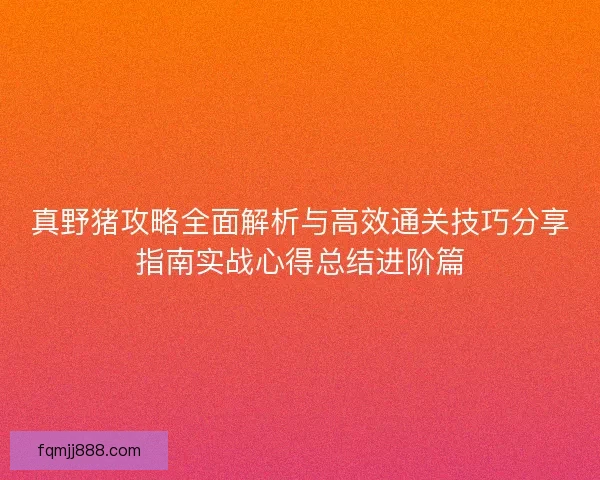 真野猪攻略全面解析与高效通关技巧分享指南实战心得总结进阶篇