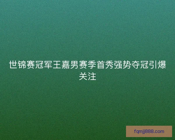 世锦赛冠军王嘉男赛季首秀强势夺冠引爆关注
