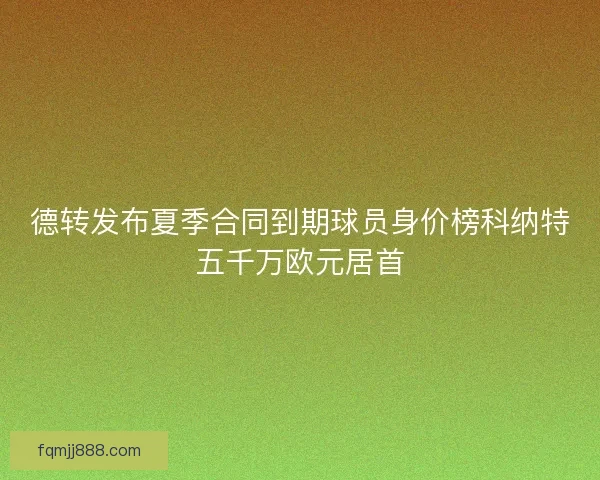 德转发布夏季合同到期球员身价榜科纳特五千万欧元居首