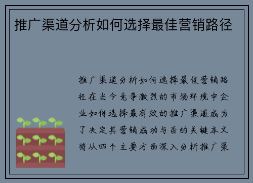 推广渠道分析如何选择最佳营销路径